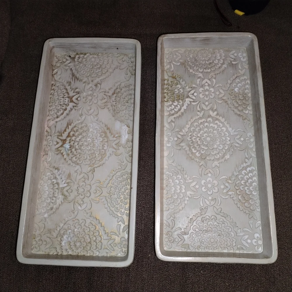 Cost Plus World Market Cream Vanity Tray Floral Design